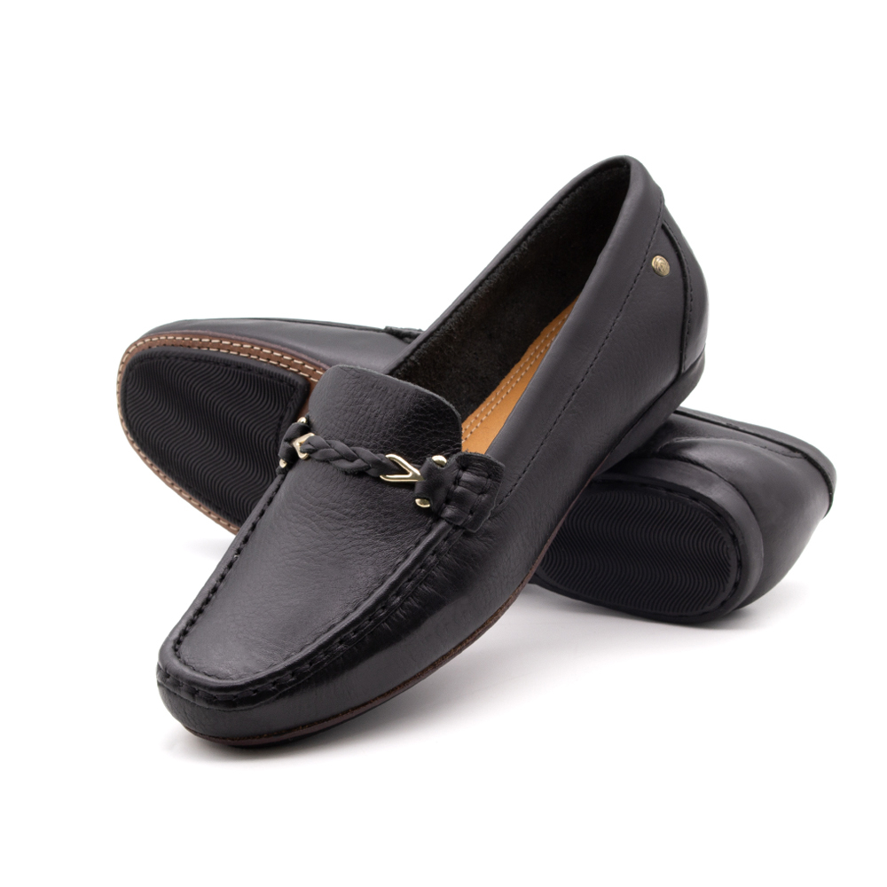 Mocassim Feminino Soleil em Couro Alfa Preto - 45011APR