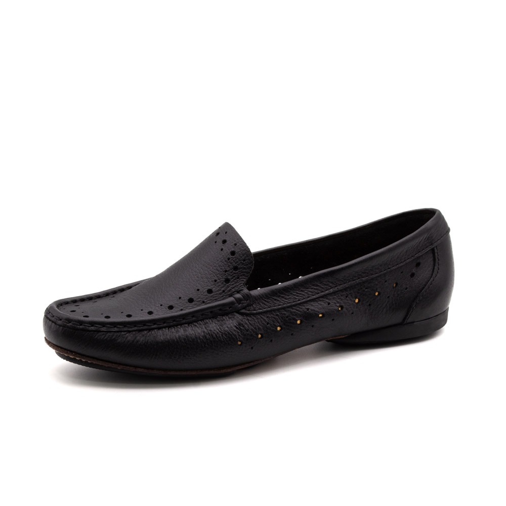 Mocassim Feminino Soleil em Couro Alfa Preto - 45026AP