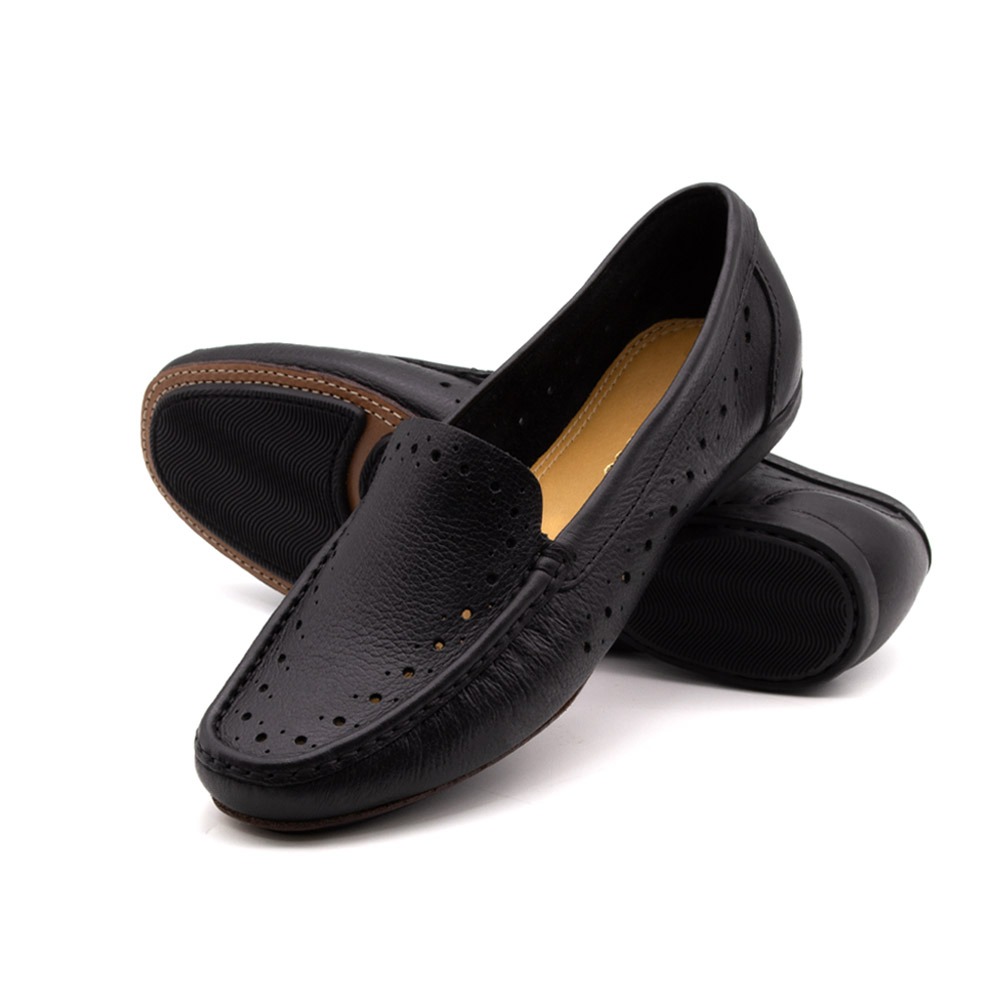 Mocassim Feminino Soleil em Couro Alfa Preto - 45026AP