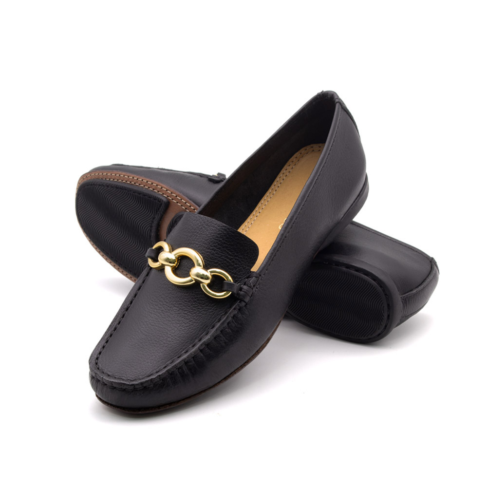 Mocassim Feminino Soleil em Couro Alfa Preto - 45035AP Mocassim Feminino Soleil em Couro Alfa Preto - 45035AP