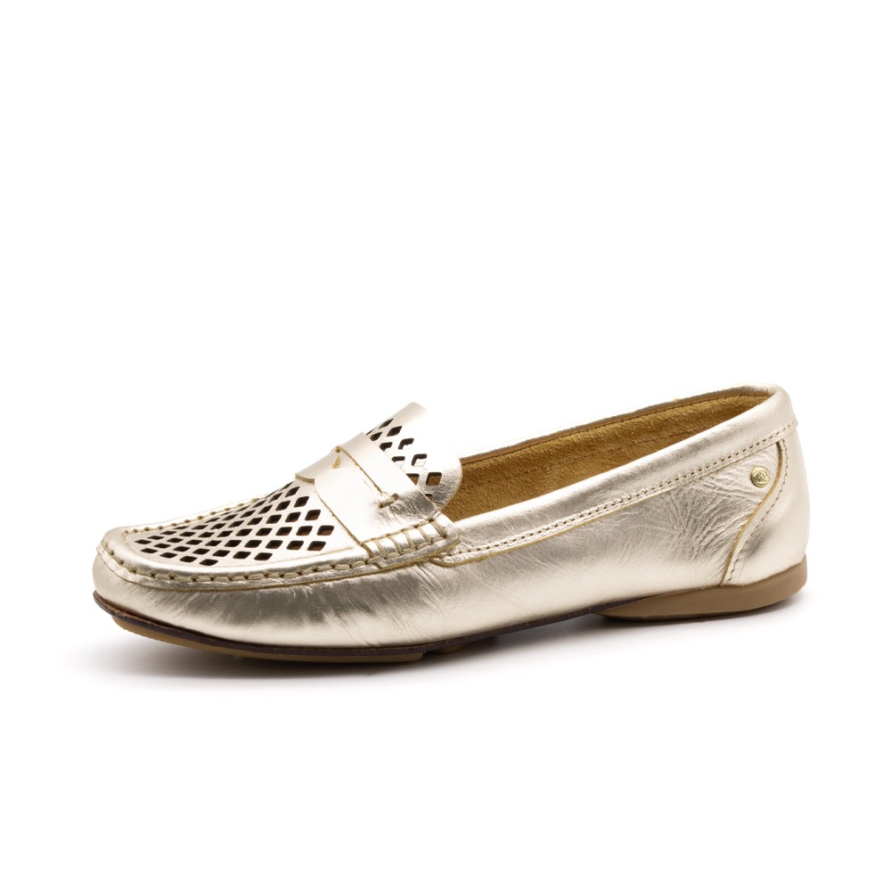 Mocassim Feminino Soleil em Couro Metalic Ouro - 45020MO Mocassim Feminino Soleil em Couro Metalic Ouro - 45020MO