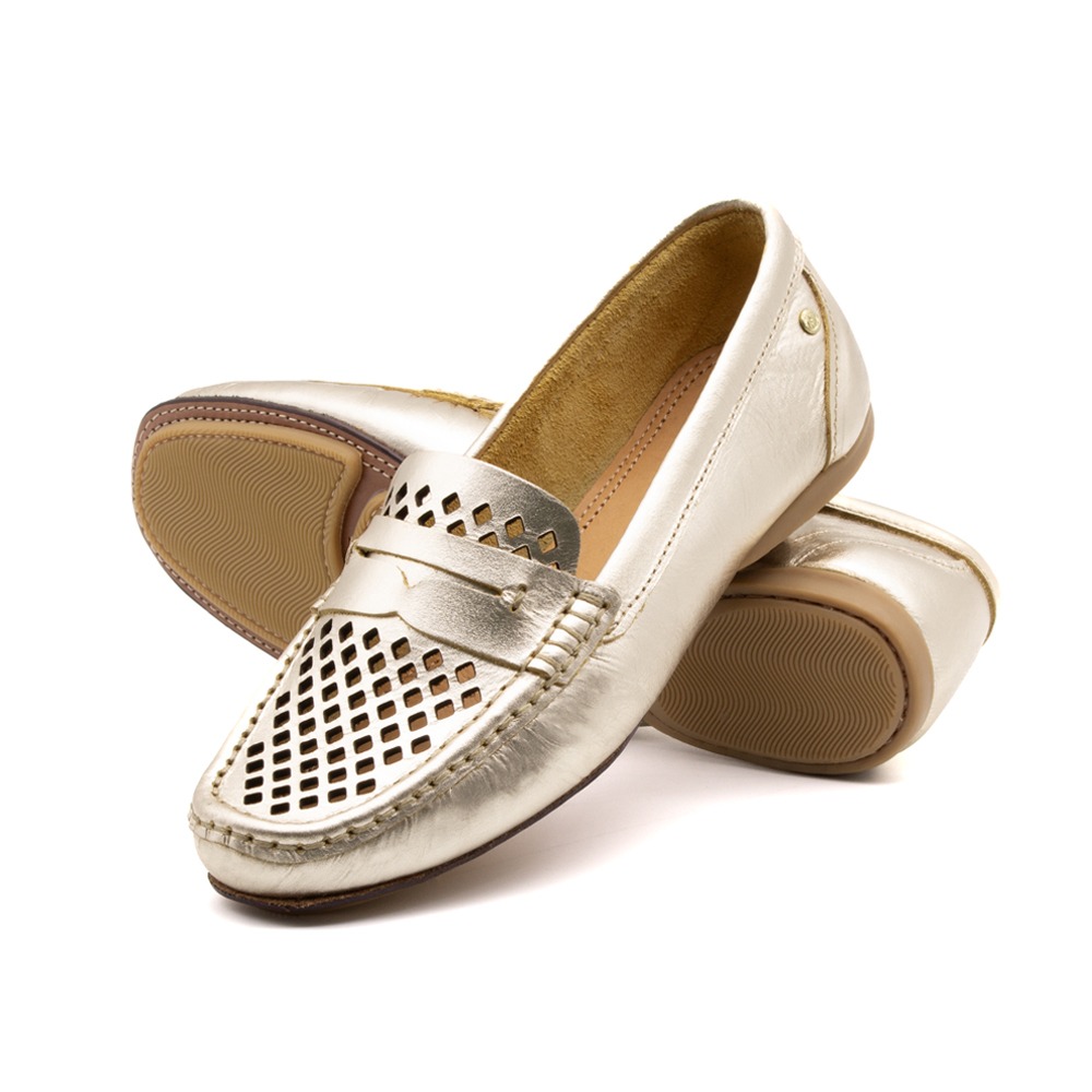 Mocassim Feminino Soleil em Couro Metalic Ouro - 45020MO Mocassim Feminino Soleil em Couro Metalic Ouro - 45020MO