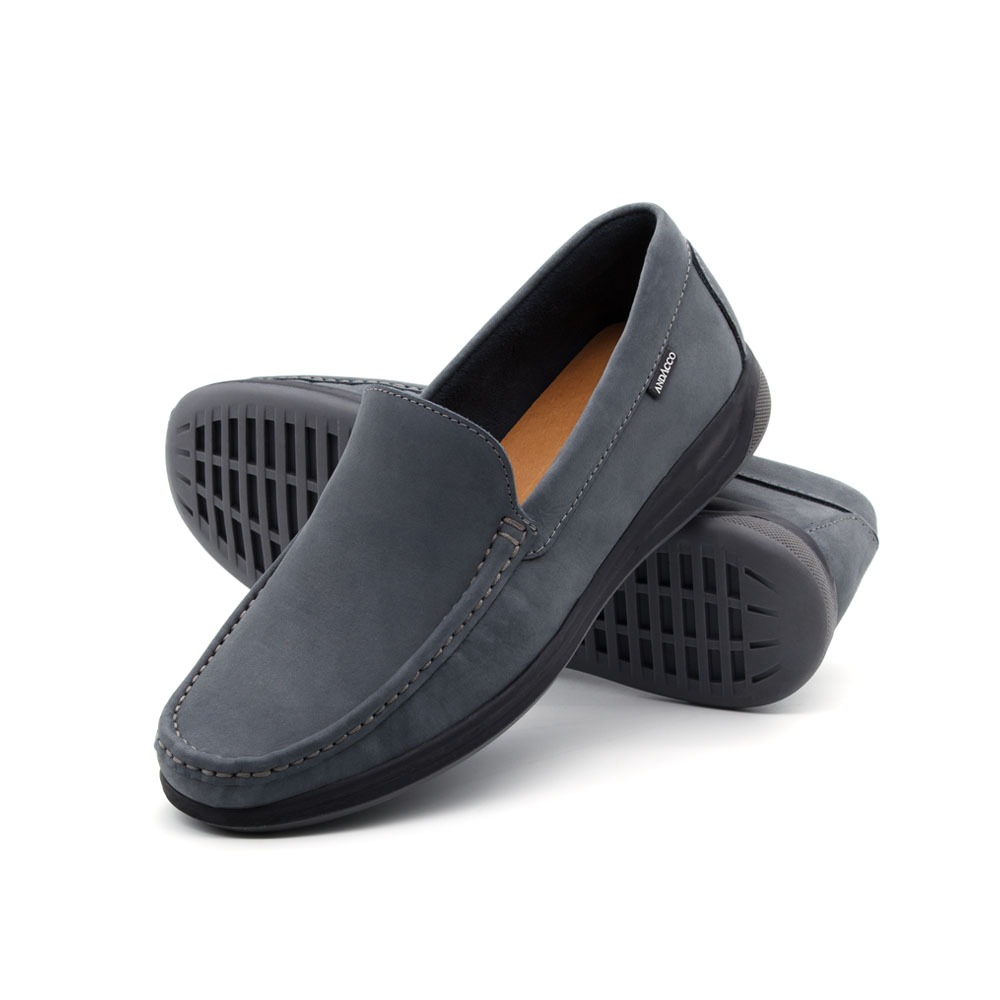 Mocassim Masculino Code em Couro Nobuck Cinza - 9335NC
