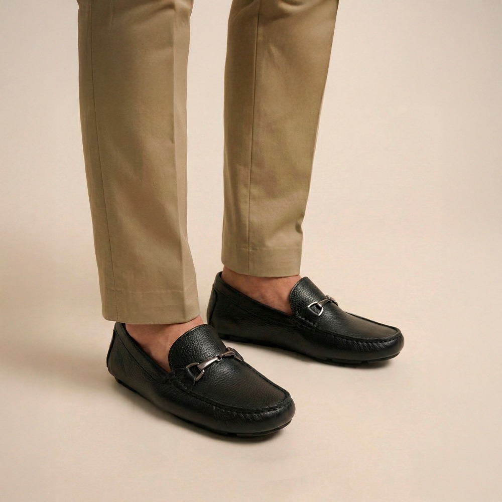 Mocassim Masculino em Couro Alfa Preto - 98180AP