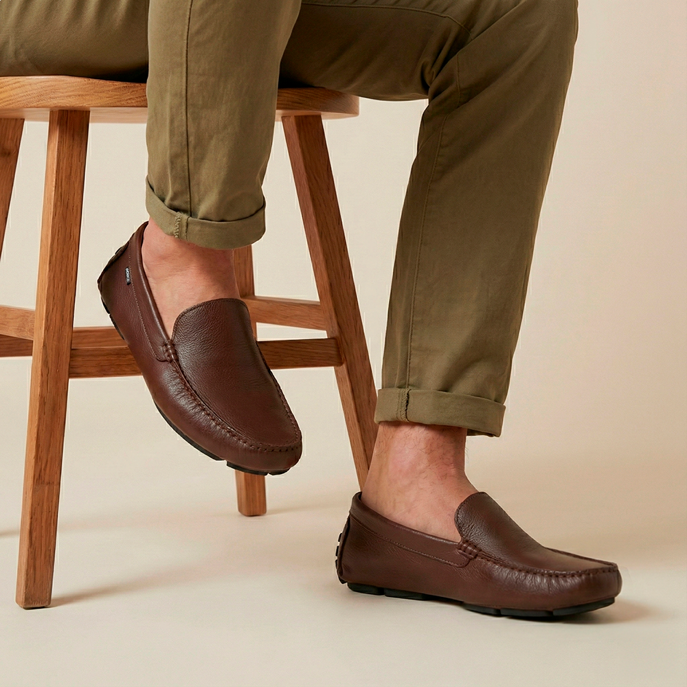 Mocassim Masculino em Couro Alfa Sépia - 9838AS