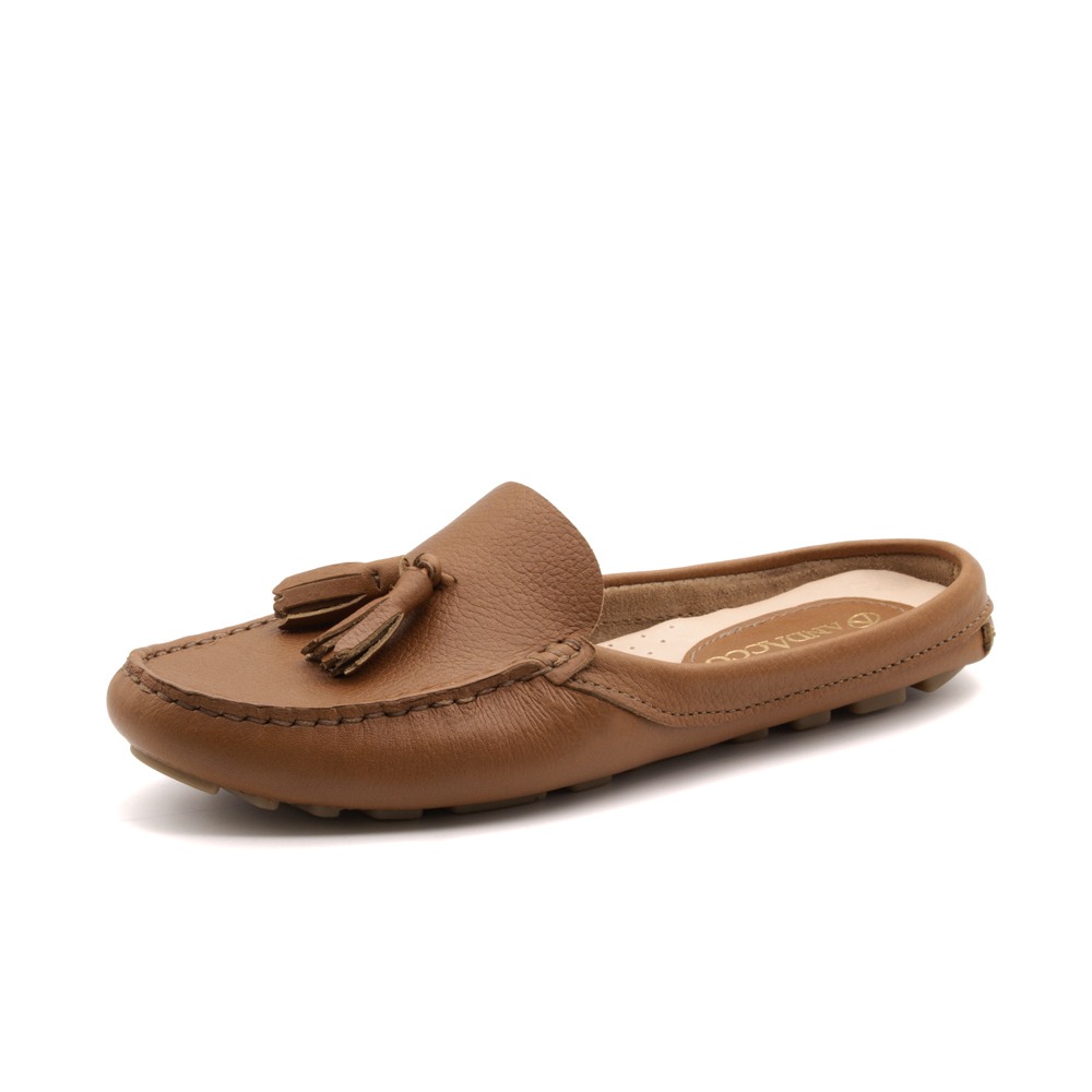 Mocassim Mule Feminino Paris em Couro Alfa Caramelo - 3647AC Mocassim Mule Feminino Paris em Couro Alfa Caramelo - 3647AC