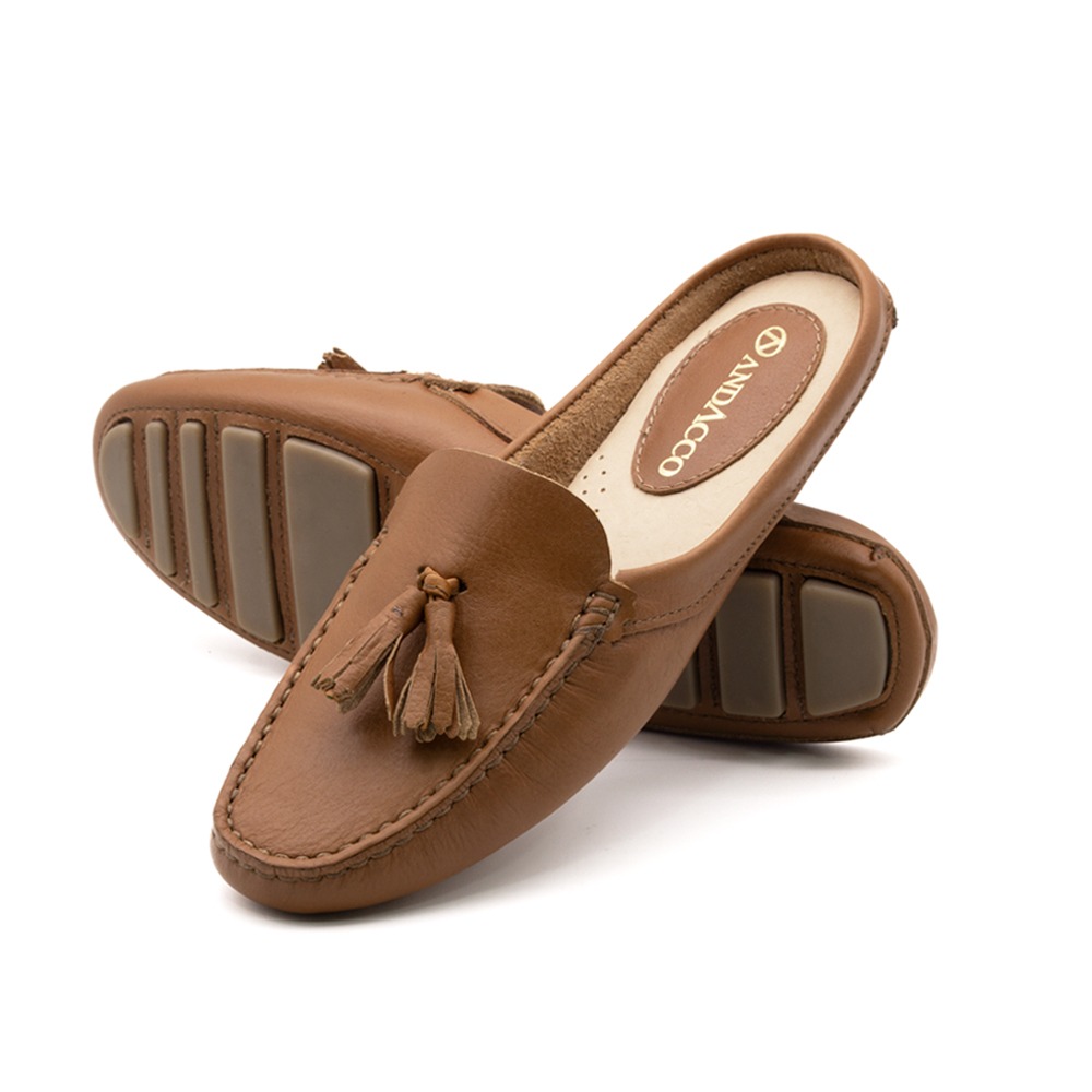 Mocassim Mule Feminino Paris em Couro Alfa Caramelo - 3647AC Mocassim Mule Feminino Paris em Couro Alfa Caramelo - 3647AC