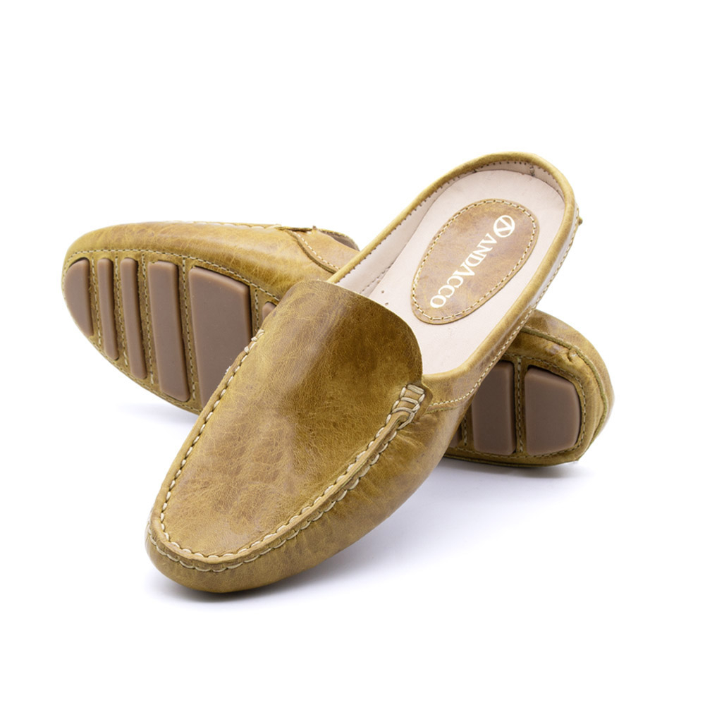 Mocassim Mule Feminino Paris em Couro Crush Amarelo - 3668CA