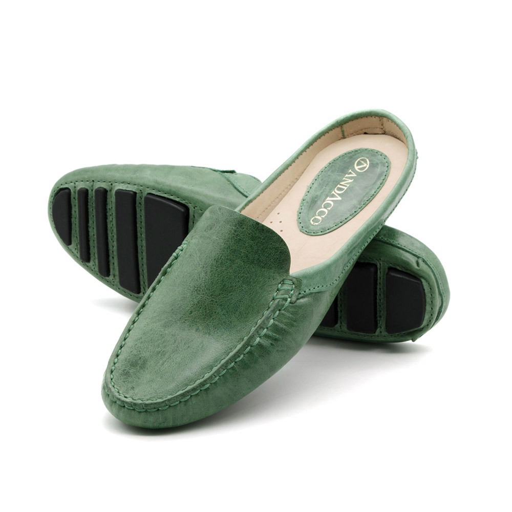 Mocassim Mule Feminino Paris em Couro Crush Verde - 3668CV