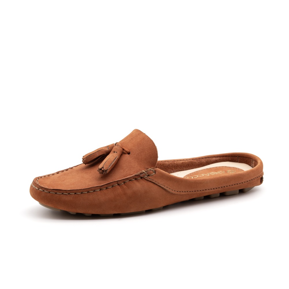 Mocassim Mule Feminino Paris em Couro Nobuck Conhaque - 3647NC Mocassim Mule Feminino Paris em Couro Nobuck Conhaque - 3647NC