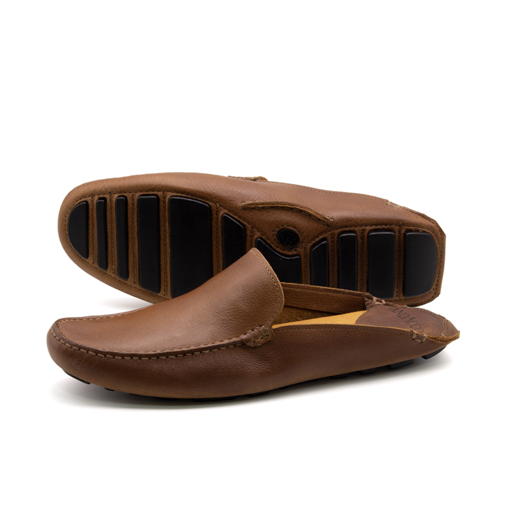 Mocassim Mule Masculino em Couro Senna Camel - 98101SCA