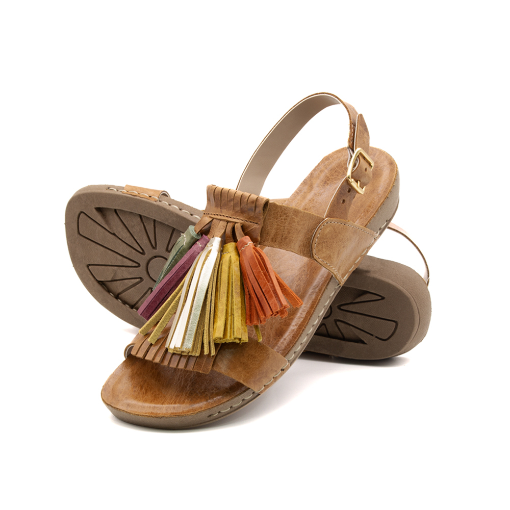 Sandália Flatform Goa em Couro Crush Caramelo - 14300CC