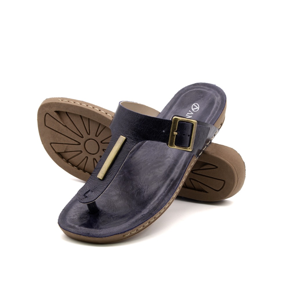 Sandália Flatform Goa em Couro Crush Dark Blue - 14298CD