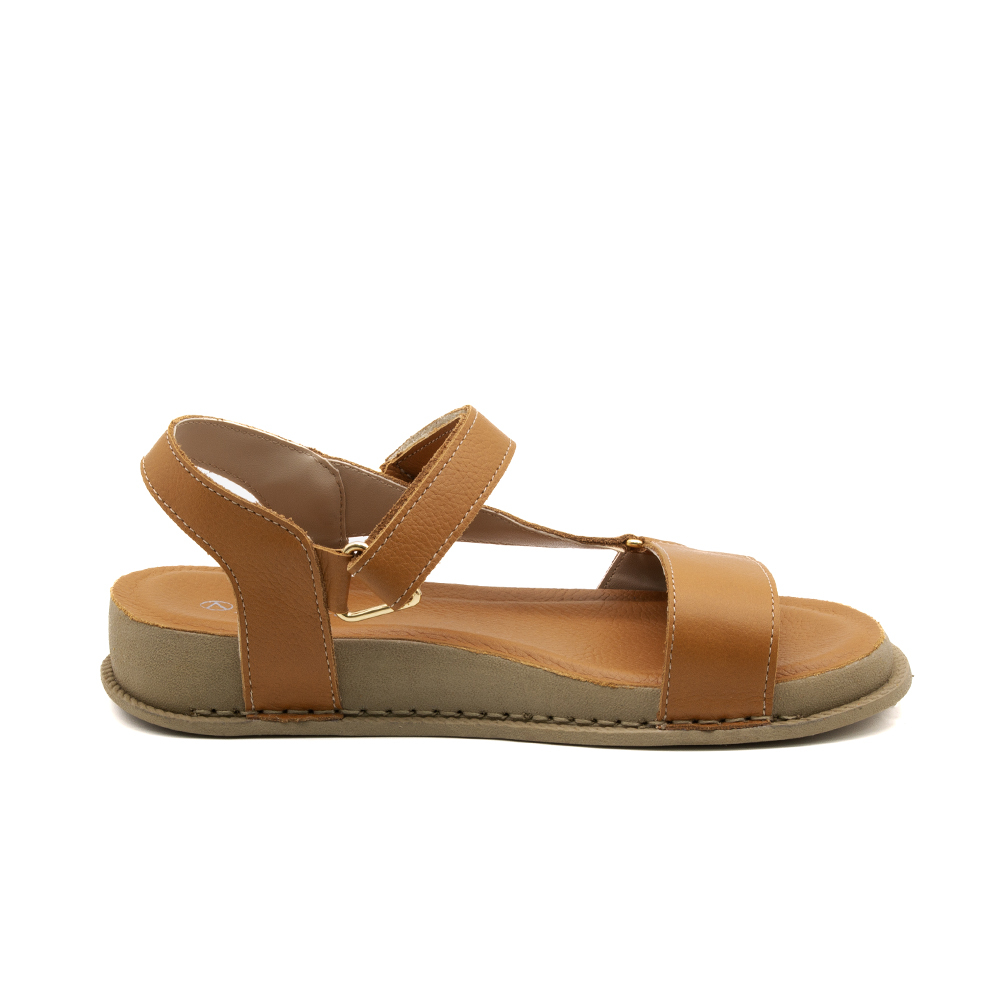 Sandália Papete Rivva em Couro Alfa Camel - 17139AC