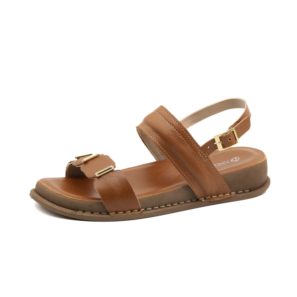 Sandália Papete Rivva em Couro Alfa Camel - 17140AC