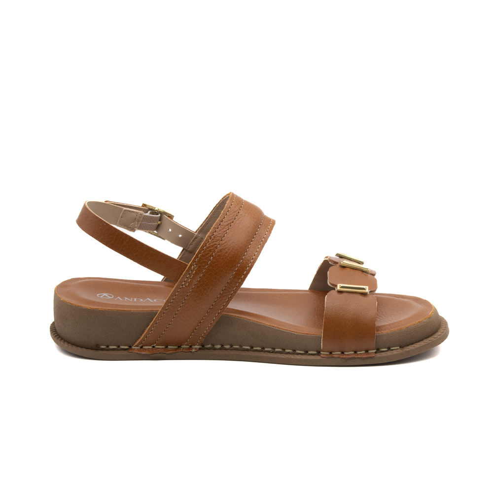 Sandália Papete Rivva em Couro Alfa Camel - 17140AC