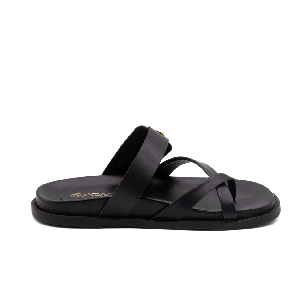 Sandália Papete Sara em Couro Bravvo Preta - 11110BP