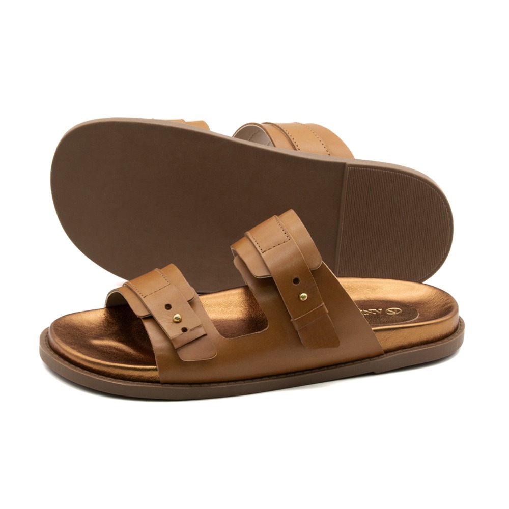 Sandália Papete Sara em Couro Bravvo Tan - 11114BT