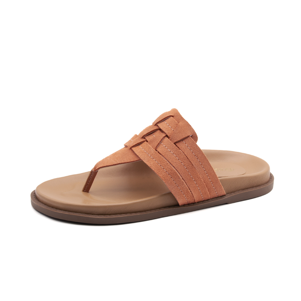 Sandália Papete Sara em Couro Camurça Laranja - 11112CL