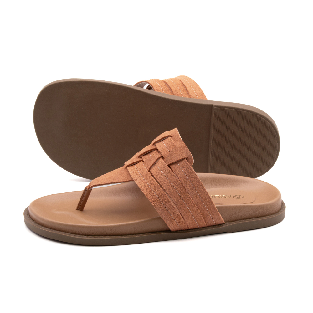 Sandália Papete Sara em Couro Camurça Laranja - 11112CL