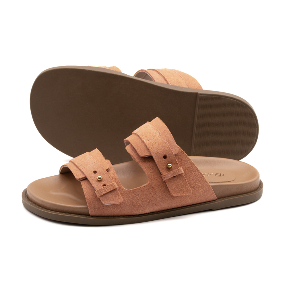 Sandália Papete Sara em Couro Camurça Laranja - 11114CL Sandália Papete Sara em Couro Camurça Laranja - 11114CL