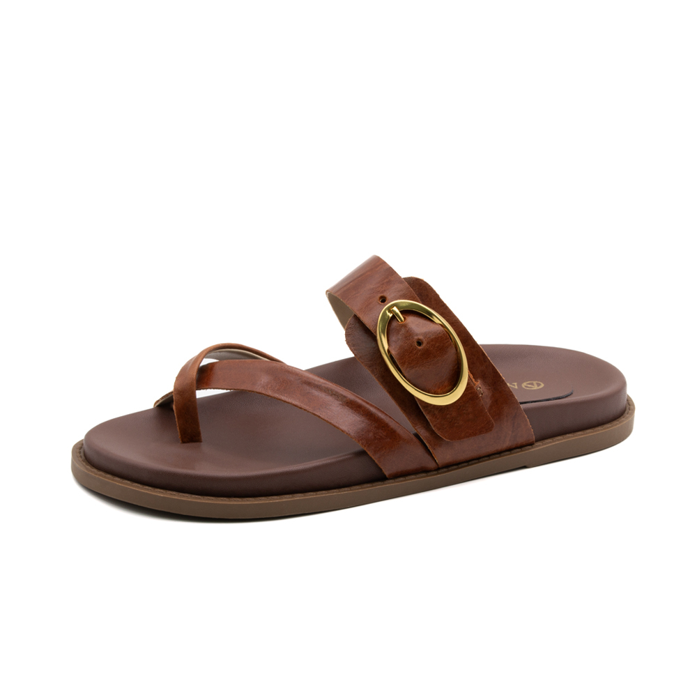 Sandália Papete Sara em Couro Crush Rust - 11110CR