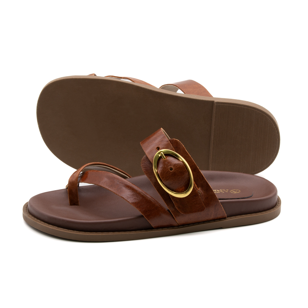 Sandália Papete Sara em Couro Crush Rust - 11110CR