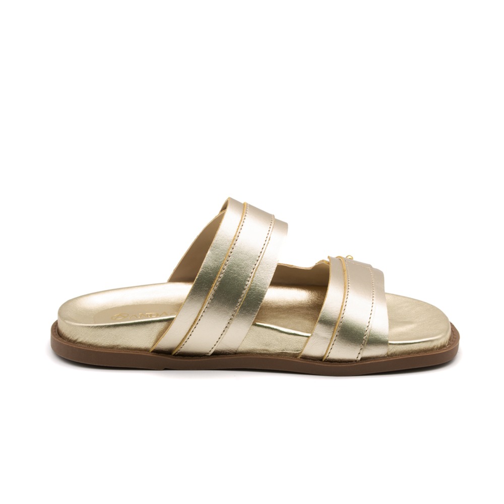 Sandália Papete Sara em Couro Metalic Ouro - 11114MO Sandália Papete Sara em Couro Metalic Ouro - 11114MO