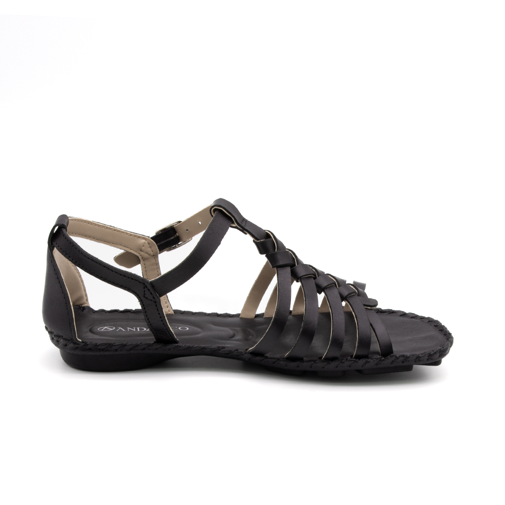 Sandália Rasteira Jade em Couro Bravvo Preta - 12411BP