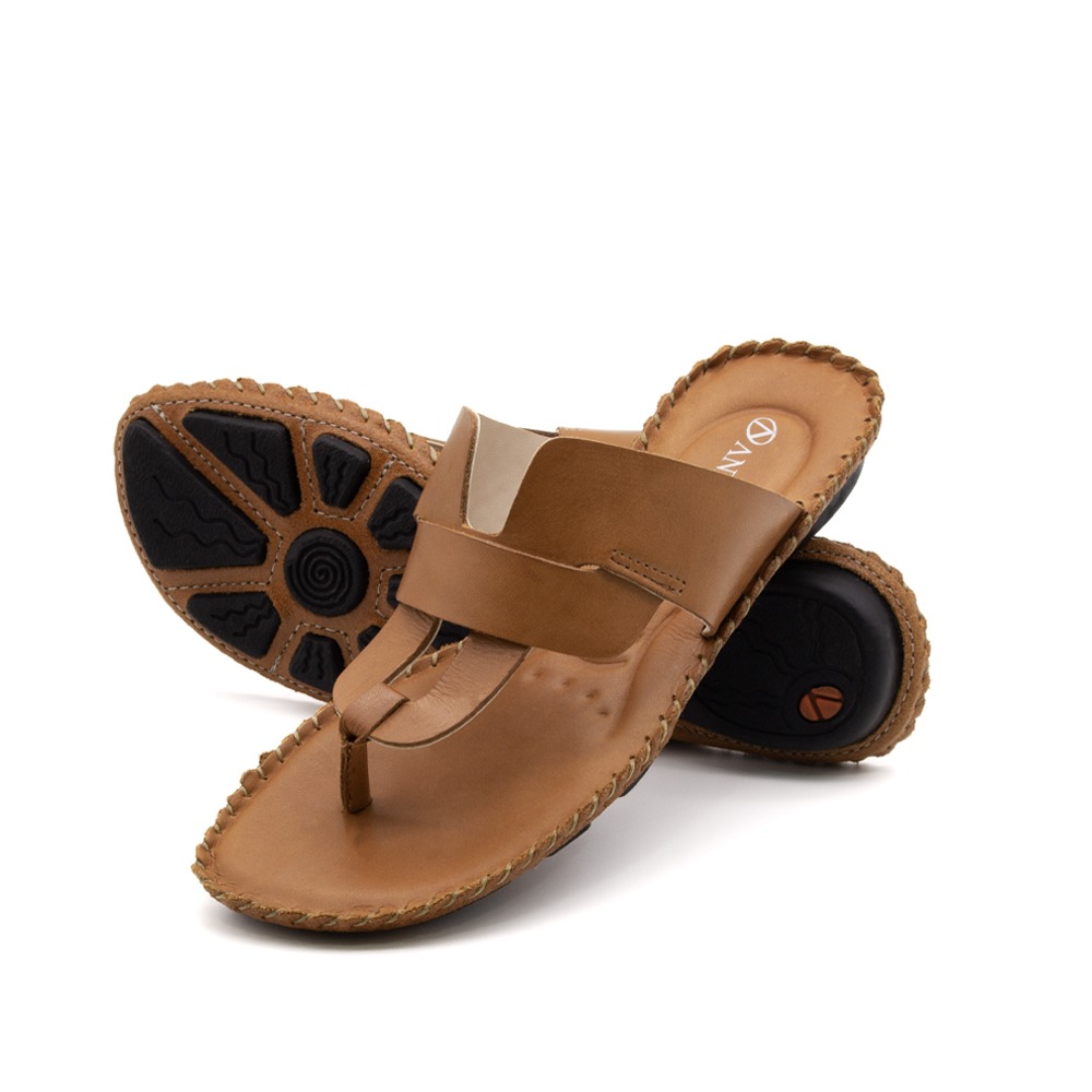 Sandália Rasteira Jade em Couro Bravvo Tan - 12410BTA