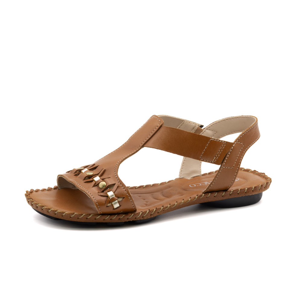 Sandália Rasteira Jade em Couro Bravvo Tan - 12412BT
