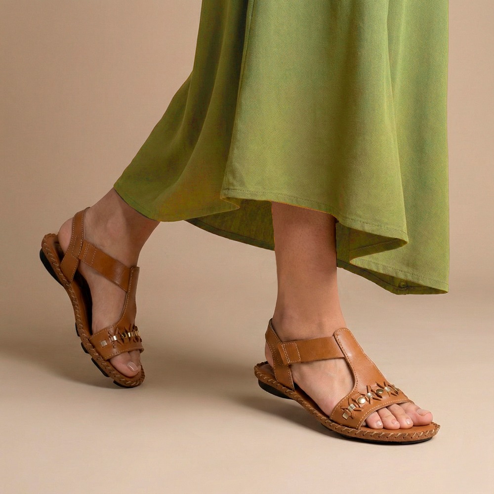 Sandália Rasteira Jade em Couro Bravvo Tan - 12412BT