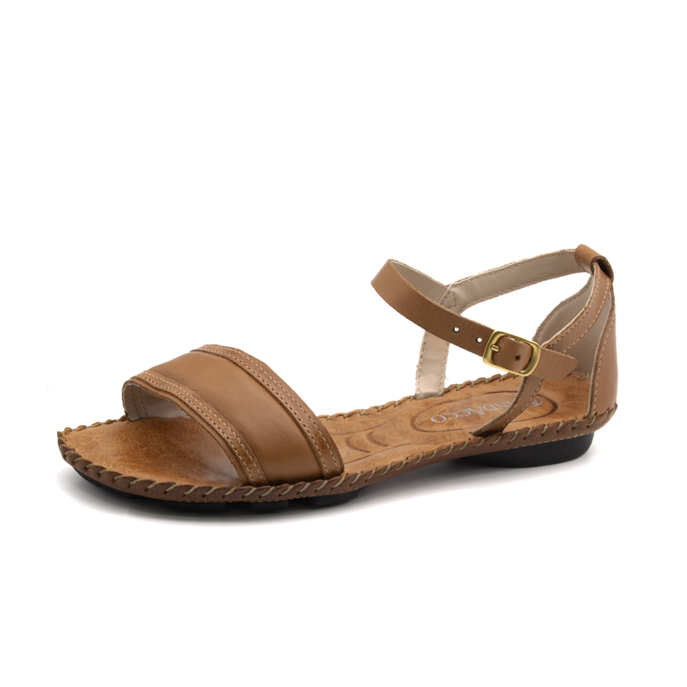 Sandália Rasteira Jade em Couro Bravvo Tan - 12414BT