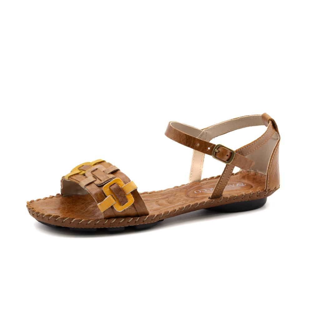 Sandália Rasteira Jade em Couro Crush Caramelo - 12374CC Sandália Rasteira Jade em Couro Crush Caramelo - 12374CC