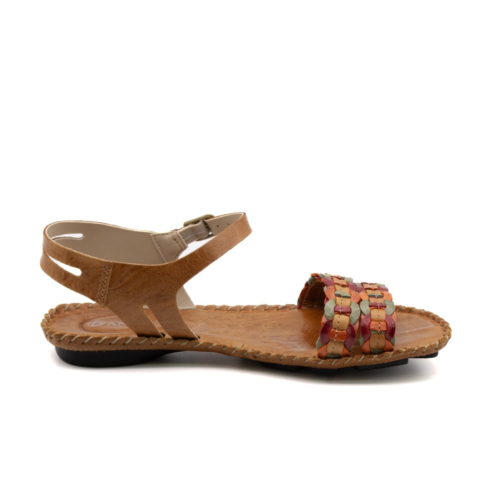 Sandália Rasteira Jade em Couro Crush Caramelo - 12401CC