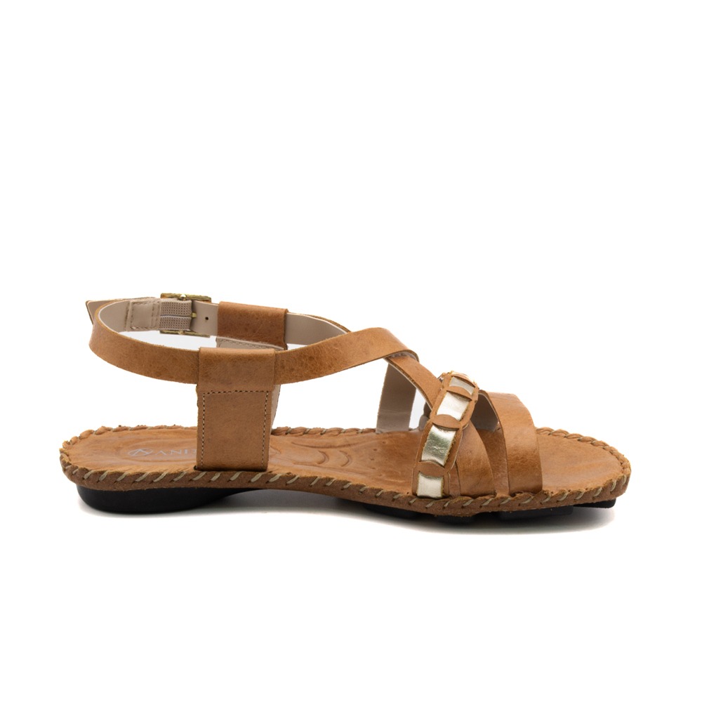 Sandália Rasteira Jade em Couro Crush Caramelo - 12407CC