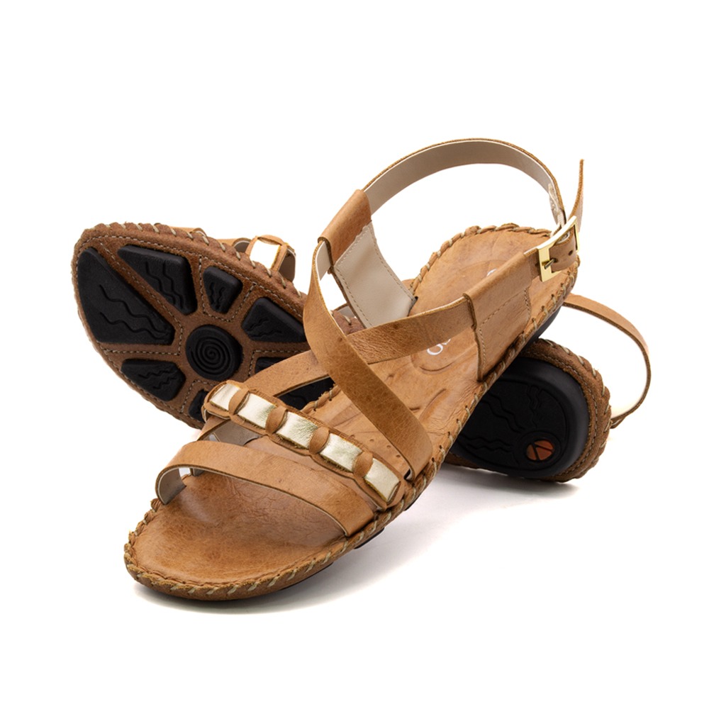 Sandália Rasteira Jade em Couro Crush Caramelo - 12407CC