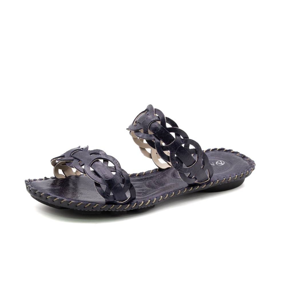 Sandália Rasteira Jade em Couro Crush Dark Blue - 12408CD