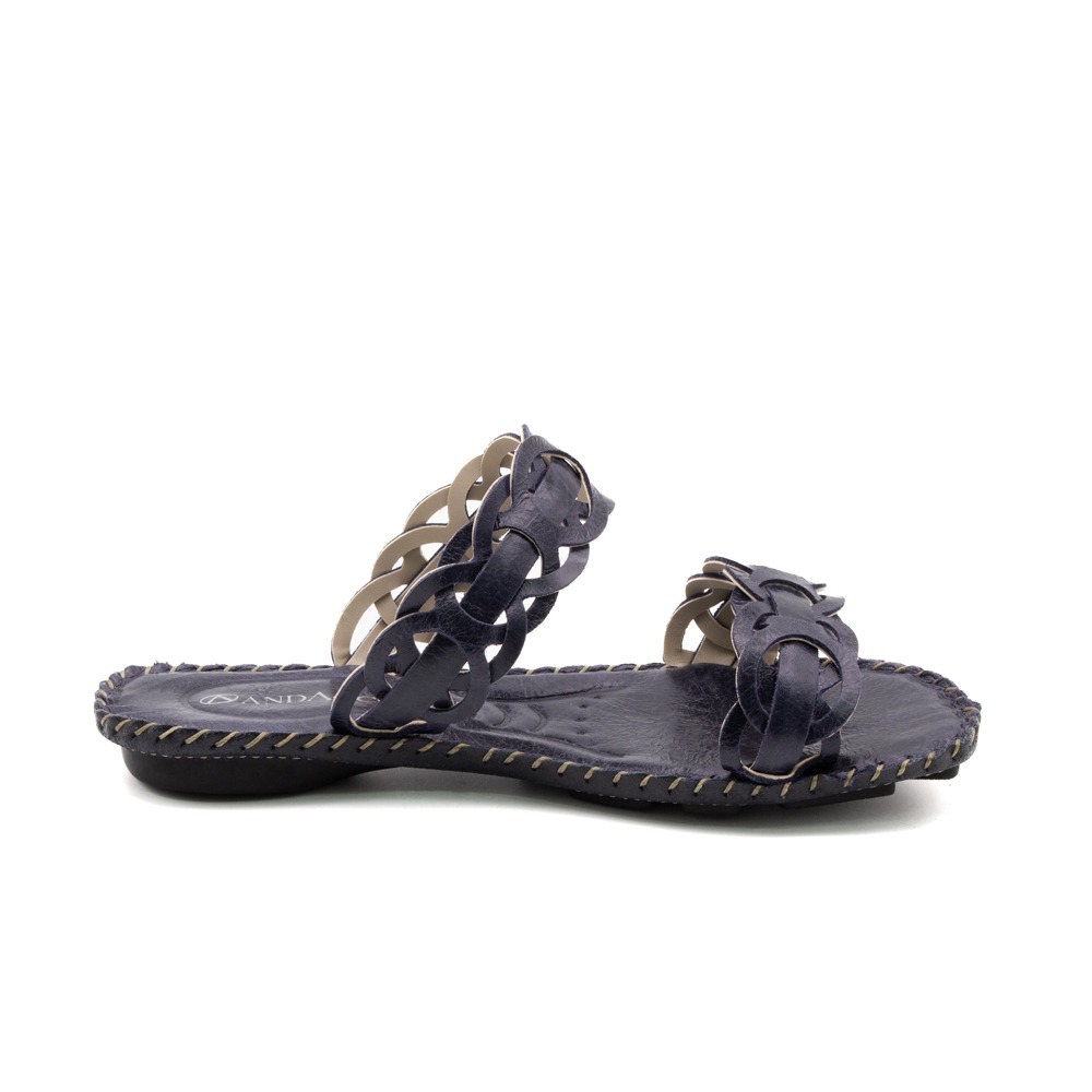 Sandália Rasteira Jade em Couro Crush Dark Blue - 12408CD