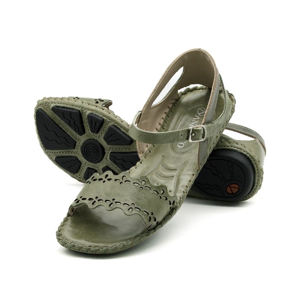 Sandália Rasteira Jade em Couro Crush Mist - 12397CM Sandália Rasteira Jade em Couro Crush Mist - 12397CM