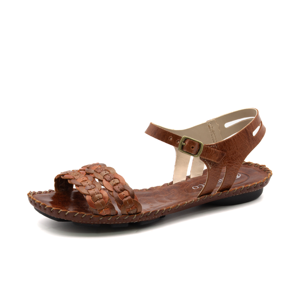 Sandália Rasteira Jade em Couro Crush Rust - 12401CR