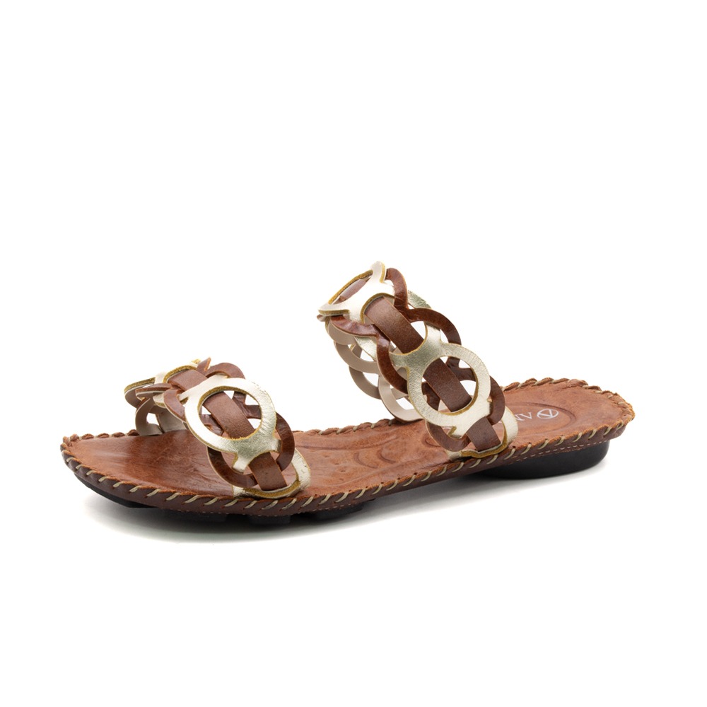 Sandália Rasteira Jade em Couro Crush Rust - 12408CR