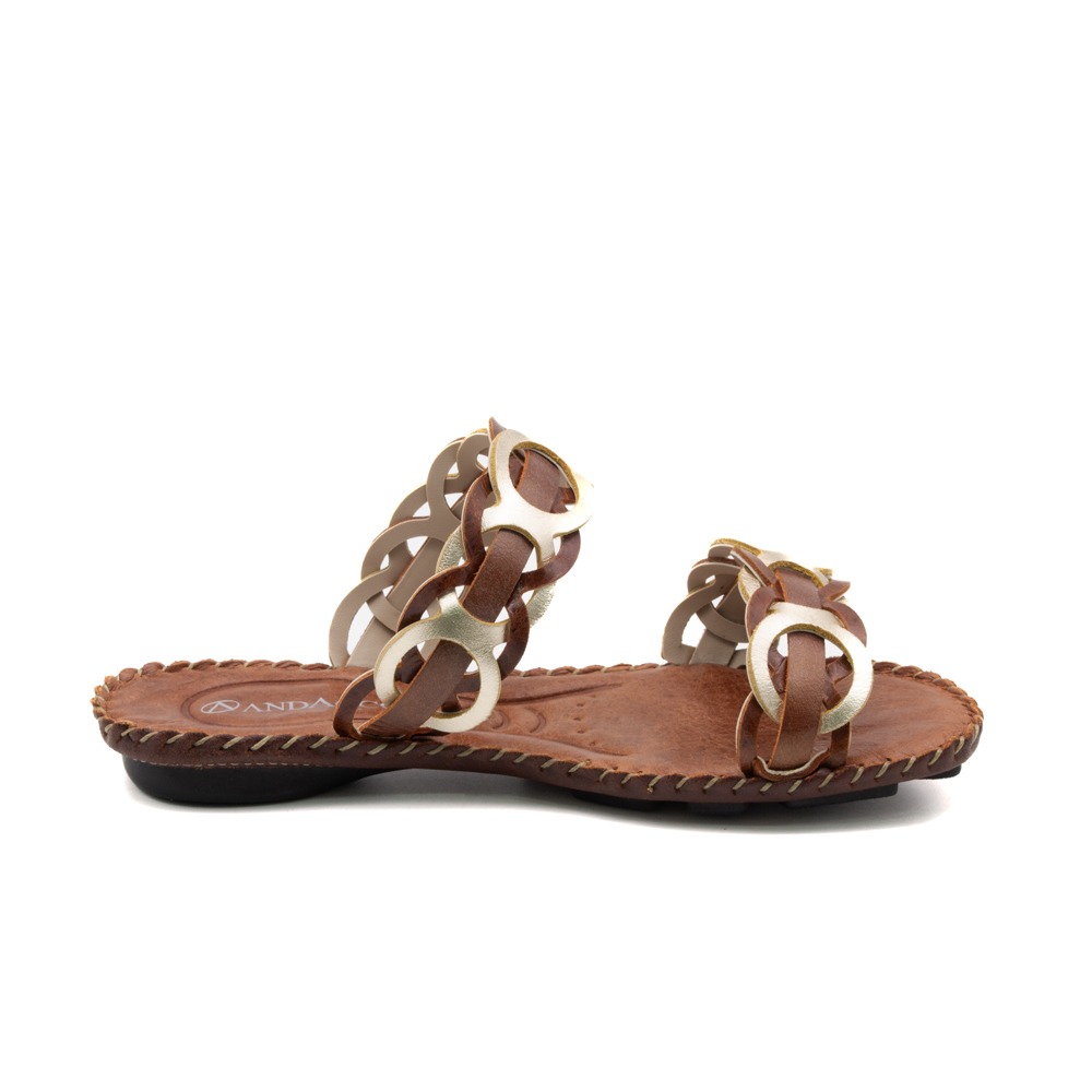 Sandália Rasteira Jade em Couro Crush Rust - 12408CR