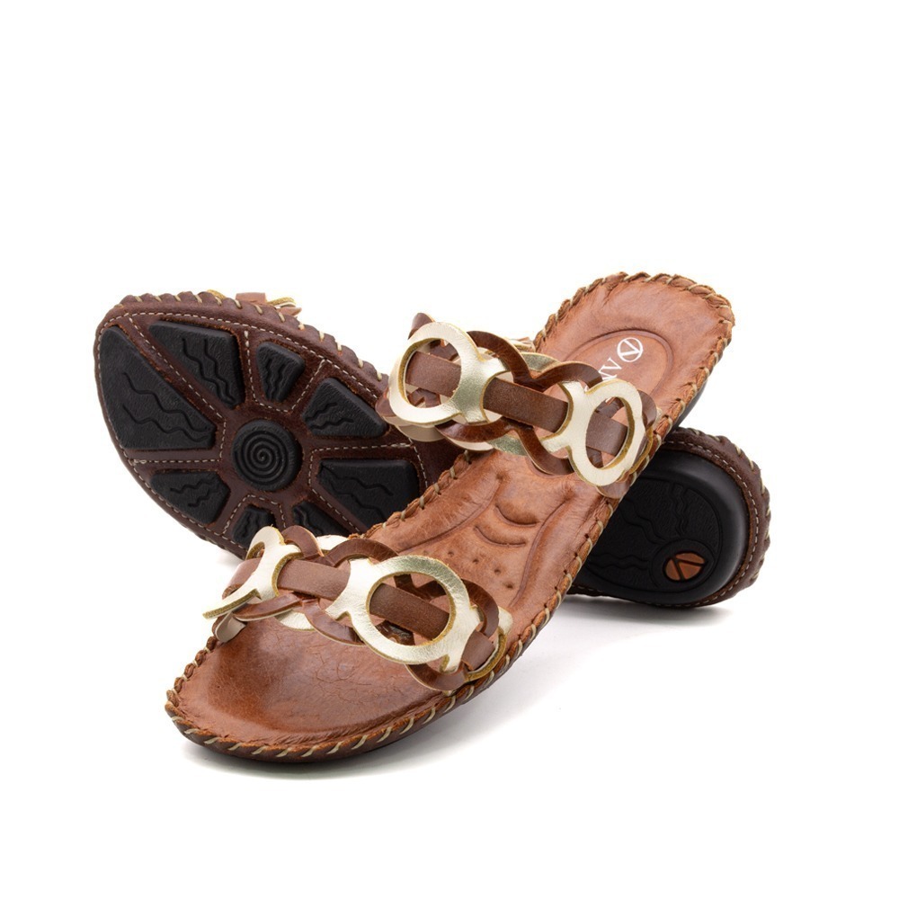 Sandália Rasteira Jade em Couro Crush Rust - 12408CR