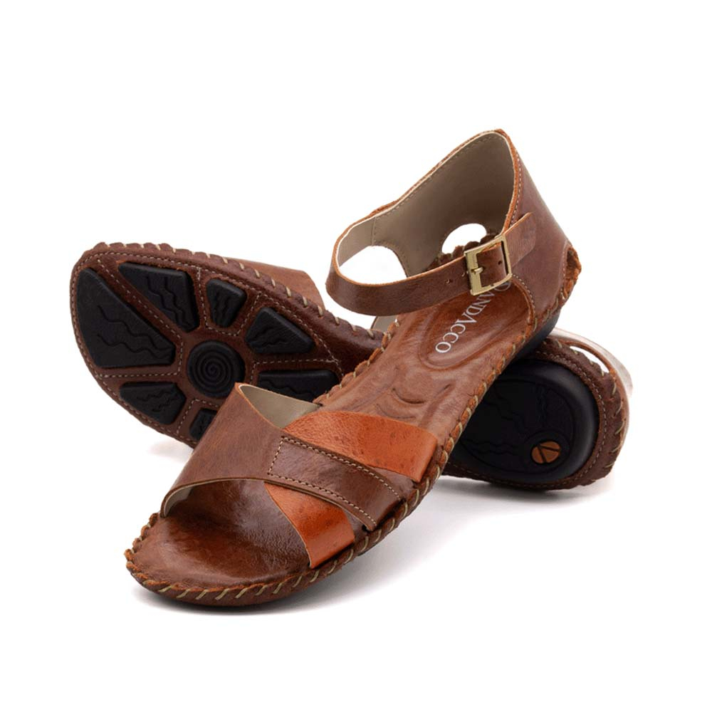 Sandália Rasteira Jade em Couro Crush Rust - 12415CR