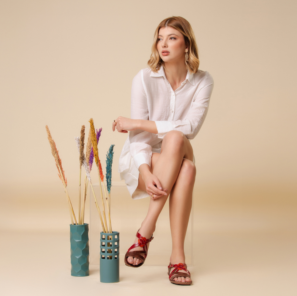 Sandália Rasteira Jade em Couro Crush Sepia - 12402CS