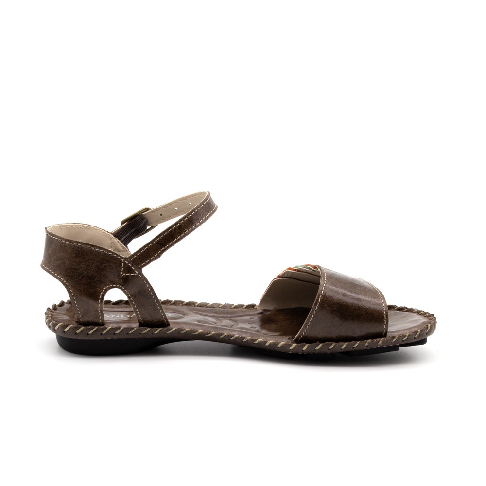 Sandália Rasteira Jade em Couro Crush Tabaco - 12392CT Sandália Rasteira Jade em Couro Crush Tabaco - 12392CT