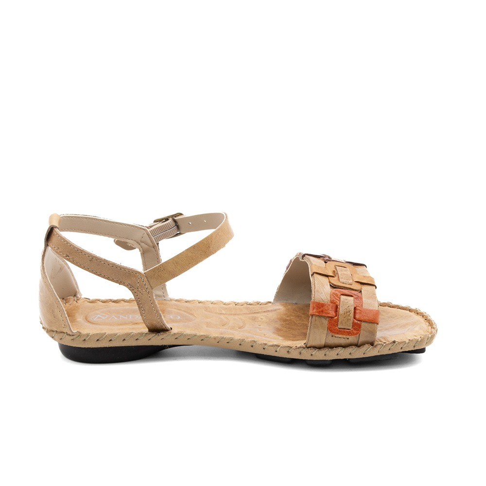 Sandália Rasteira Jade em Couro Crush Tapioca - 12374CTA Sandália Rasteira Jade em Couro Crush Tapioca - 12374CTA