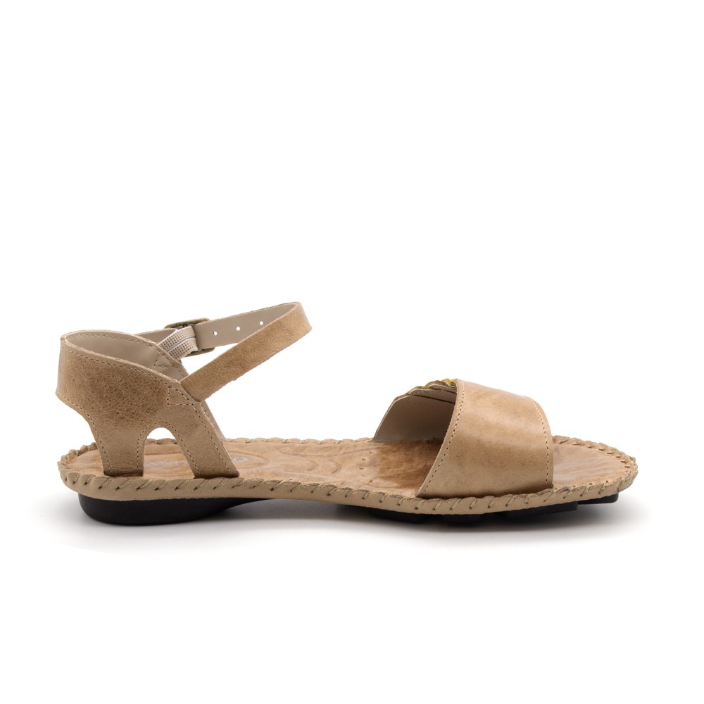 Sandália Rasteira Jade em Couro Crush Tapioca - 12392CTA