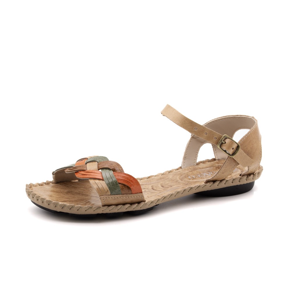 Sandália Rasteira Jade em Couro Crush Tapioca - 12399CT Sandália Rasteira Jade em Couro Crush Tapioca - 12399CT